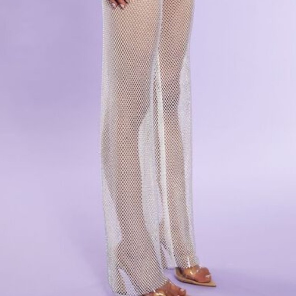 Rhinestone Netted Wide-Leg Cover up pants - Picture 3 of 8